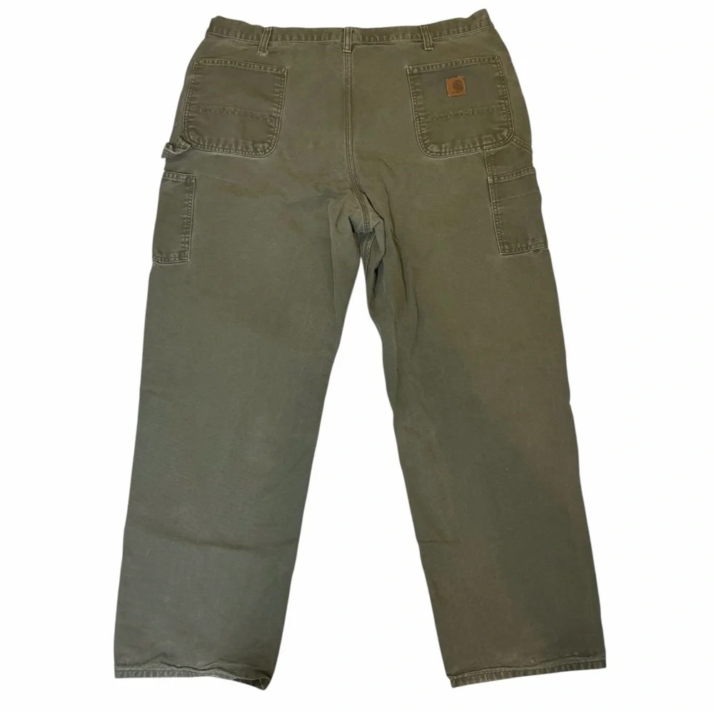 Sun-Faded Moss Carhartt Carpenter Work Pants • Thrashed Workwear Vibe 40x32